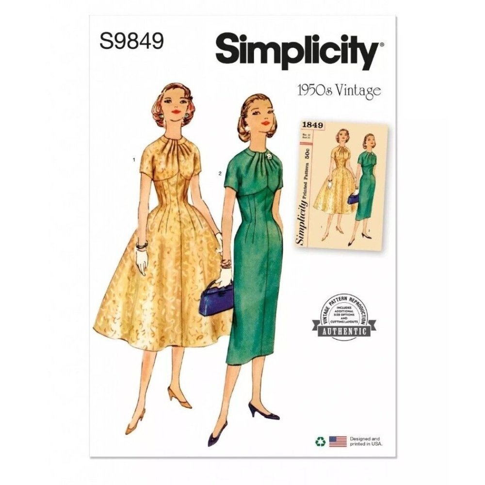 Simplicity Pattern 9849 Vintage 50s Sheath, Fit & Flare Dress Size 6-14 Cosplay